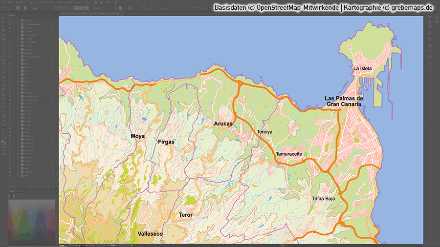 Karte Gran Canaria, Vektorkarte Karte Gran Canaria, Inselkarte Karte Gran Canaria, Basiskarte Karte Gran Canaria, Übersichtskarte Karte Gran Canaria, Karte Karte Gran Canaria mit Gemeindegrenzen, Karte Karte Gran Canaria Höhenschichten, Karte Gran Canaria Topographie