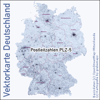 Vektorkarte Deutschland Postleitzahlen PLZ-5 5-stellig, Karte Deutschland PLZ 5