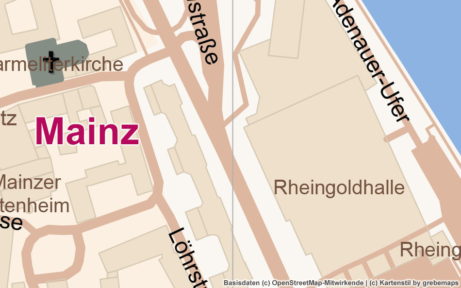 Mainz, Ortsplan erstellen, Stadtplan erstellen, Karte aus OpenStreetMap-Daten erstellen, Freizeitkarte, touristische Karte, Vektor, Vektorgrafik, AI, Illustrator, Kartengrafik, Karte für Grafiker, AI-Datei, Touristik-Karte, Stadtkarte, Landkarte erstellen, Kartografie, Kartographie