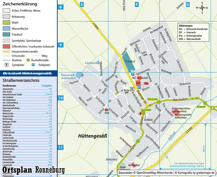 Ortsplan erstellen Ronneburg, Stadtplan erstellen, Landkarte erstellen, Karte erstellen aus OpenStreetMap-Daten, Ortsplan Ronneburg, Ortsteil-Karte