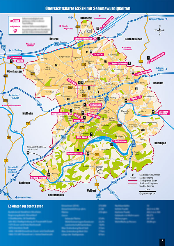 Infokarte Stadt Essen Übersicht, Übersichtskarte, Infokarte, Touristik-Karte, touristische Karte, Karte für Tourismus, Illustrator, AI, Vektorgrafik, Kartengrafik, Vektordatei, Datei, OpenStreetMap, Vektor, Vector, erstellen, anfertigen, erzeugen, generieren