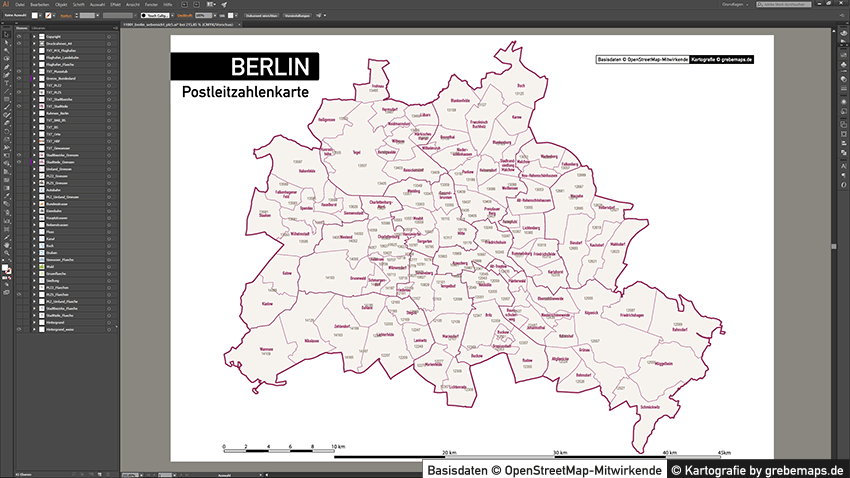 PLZ Karte Berlin, Postleitzahlenkarte Berlin, Berlin Postleitzahlen-Karte, PLZ-5 Karte Vektor Berlin, PLZ Karte Berlin für Illustrator, AI, editierbar, bearbeitbar, download