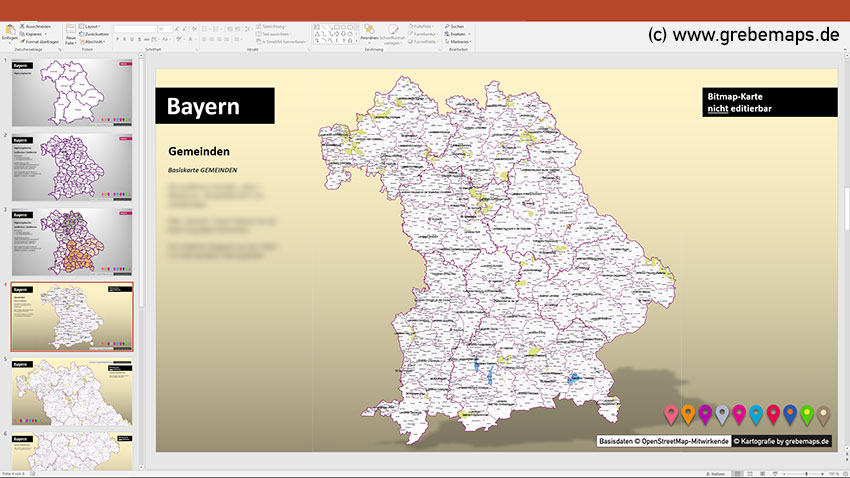 PowerPoint-Karte Bayern Landkreise und Gemeinden, Karte Landkreise und Stadtkreise Bayern, Karte Gemeinden Bayern