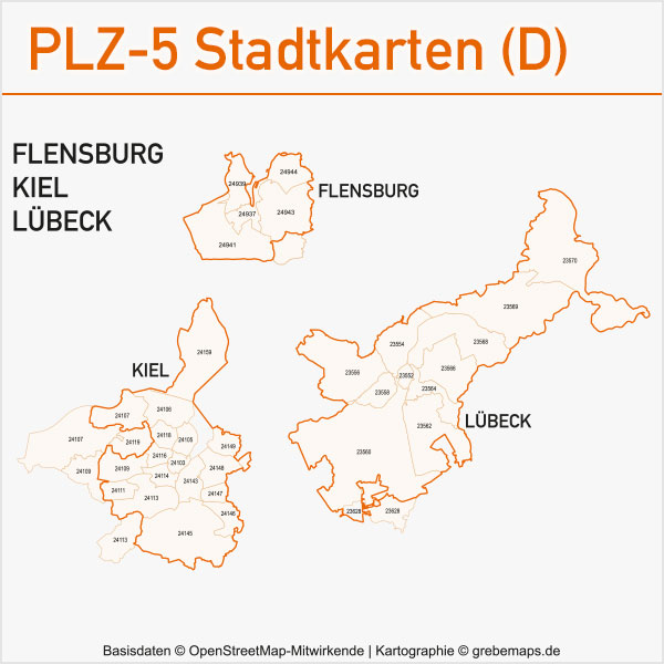 Postleitzahlen-Karten PLZ-5 Vektor Stadtkarten Deutschland, PLZ-Karte 5-stellig, PLZ-5-Karte Vektor Stadt Deutschland, Karte Postleitzahlen 5-stellig