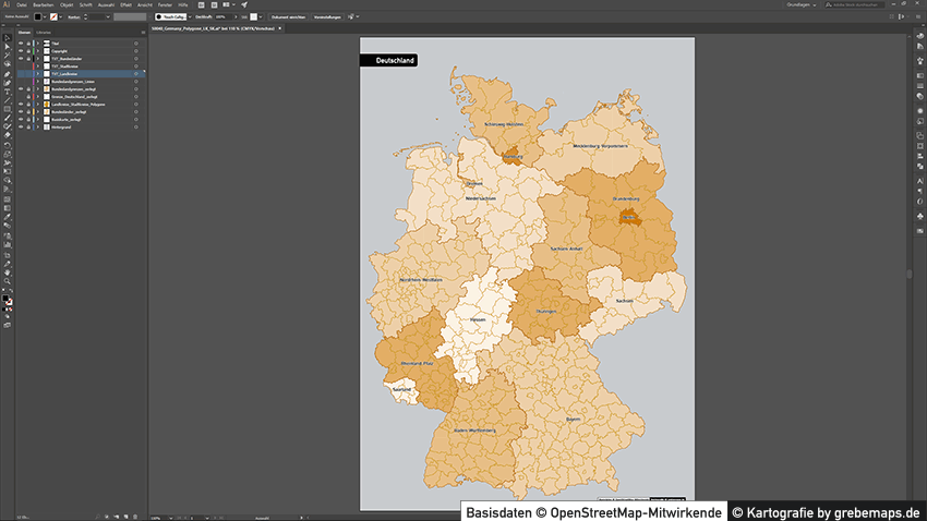 Administrative Karte Deutschland Vektor Grebemaps Kartographie