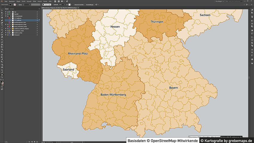 Administrative Karte Deutschland Landkreise, Karte Deutschland Landkreise, Landkarte Landkreise, Karte Landkreise Deutschland, Vektorkarte Landkreise Deutschland für Illustrator