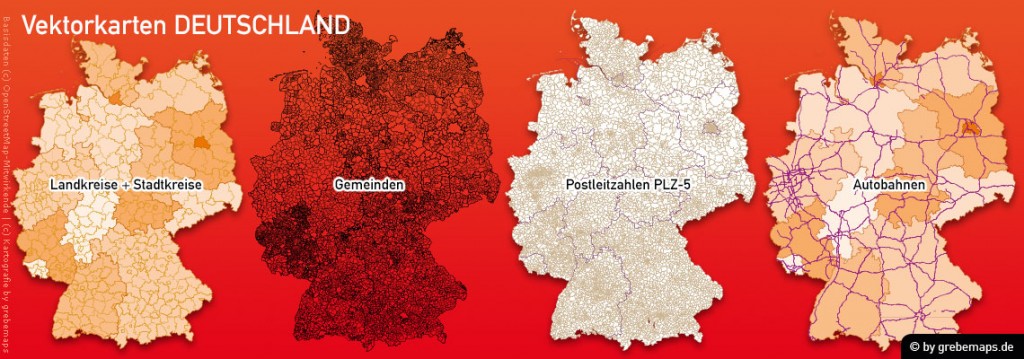 Administratve Karte Deutschland Vektor, Karte Landkreise, Karte Stadtkreise, Karte Gemeinden, Karte Postleitzahlen, Karte Autobahnen, Vektorkarten für Illustrator, Karte Plz Gebiete, Stadt und Landkreise Deutschland, Deutschland Karte Gemeinden