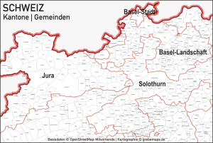 Länderkarten - Europakarten, Karte Schweiz Kantone Gemeinden Seen, Vektorkarte Schweiz Kantone Gemeinden, Karte Vektor Schweiz Kantone Gemeinden