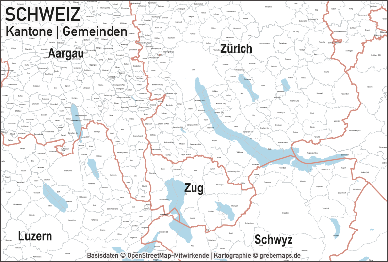 Länderkarten - Karte Europa, Karte Schweiz Kantone Gemeinden Seen, Vektorkarte Schweiz Kantone Gemeinden, Karte Vektor Schweiz Kantone Gemeinden