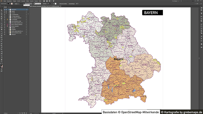 Bayern Vektorkarte Gemeinden Landkreise Regierungsbezirke, Karte Gemeinden und Landkreise Bayern Vektor, Landkarte Bayern Landkreise, Landkarte Bayern Gemeinden, Landkreise Bayern Karte