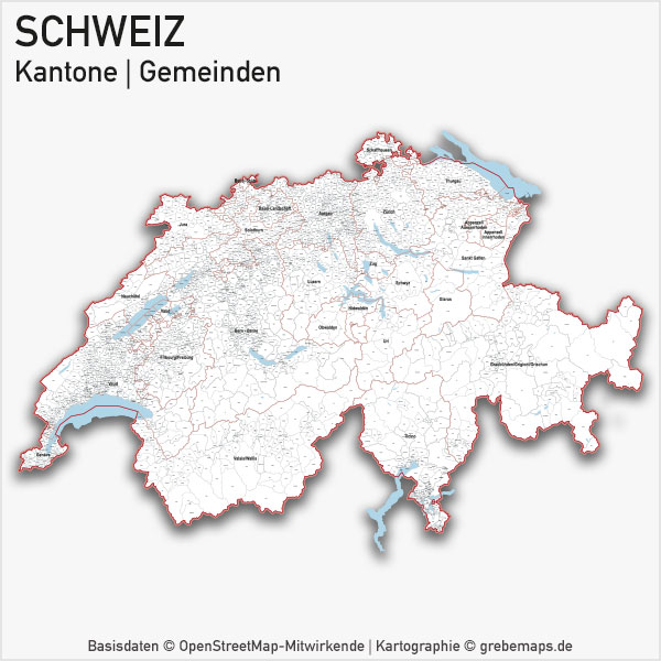 Schweiz Vektorkarte Kantone Gemeinden, Karte für Illustrator, Vektor, Illustrator, AI, Datei, Kartengrafik, Vektorgrafik, Grenzlinienkarte Schweiz