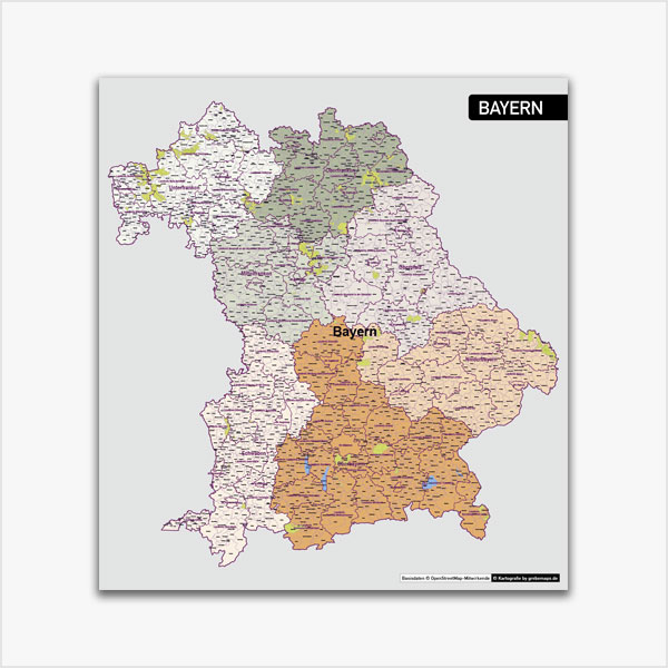 Karte Bayern Bundesland Landkreise Gemeinden Regierungsbezirke