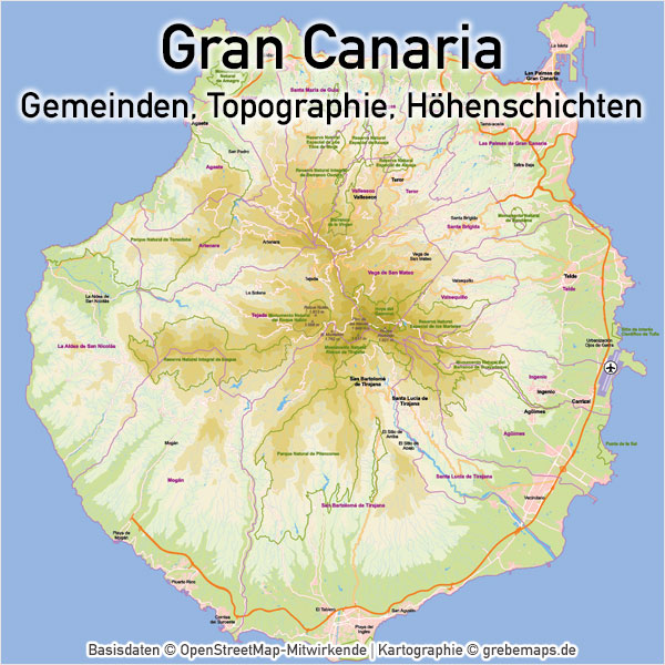 Vektorkarte Gran Canaria, Karte Gran Canaria, Karte Vektor Gran Canaria, Basiskarte Gran Canaria, Übersichtskarte Gran Canaria, Inselkarte Gran Canaria