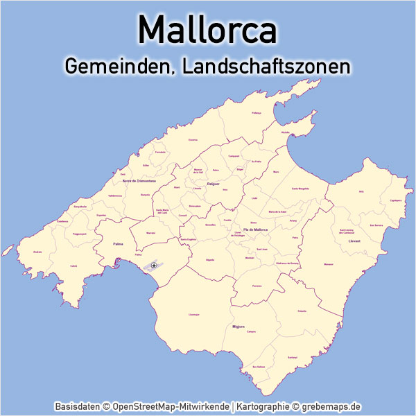 Karte Mallorca Gemeinde / Landschaftszonen
