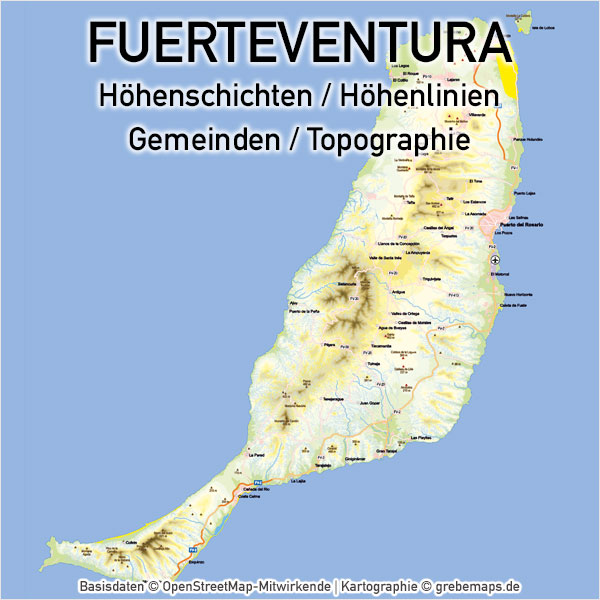 Karte Fuerteventura, Vektorkarte Fuerteventura, Landkarte Fuerteventura, Inselkarte Fuerteventura