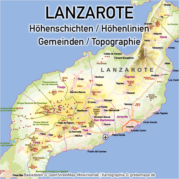 Karte Lanzarote, Vektorkarte Lanzarote, Landkarte Lanzarote