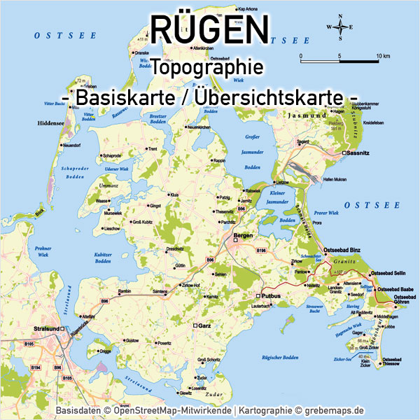 Karte Rügen Vektorkarte Basiskarte, Karte Rügen Vektor, Vektorkarte Rügen, Karte Rügen für Print, Karte Rügen für Druck, Inselkarte Rügen, Landkarte Rügen