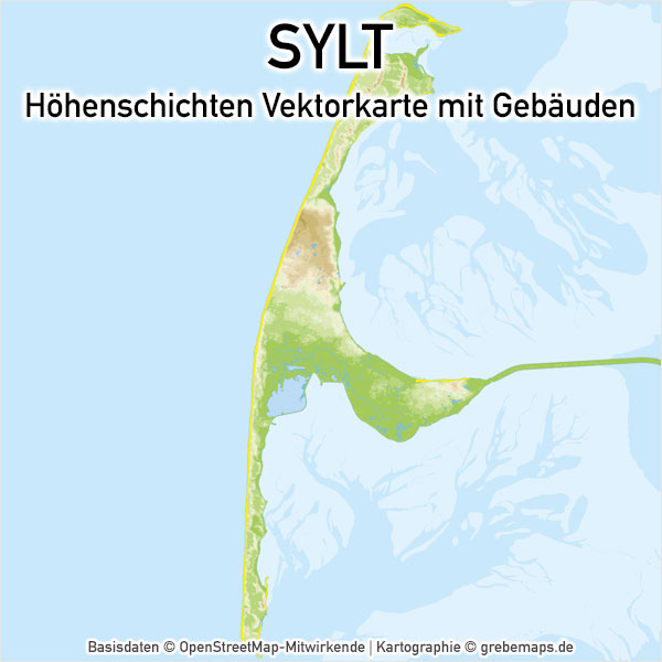 Karte Sylt Vektorkarte Basiskarte, Inselkarte Sylt, Karte Insel Sylt, Karte Sylt für Druck, Karte Sylt für Print, Vektorkarte Sylt, Karte vektor Sylt