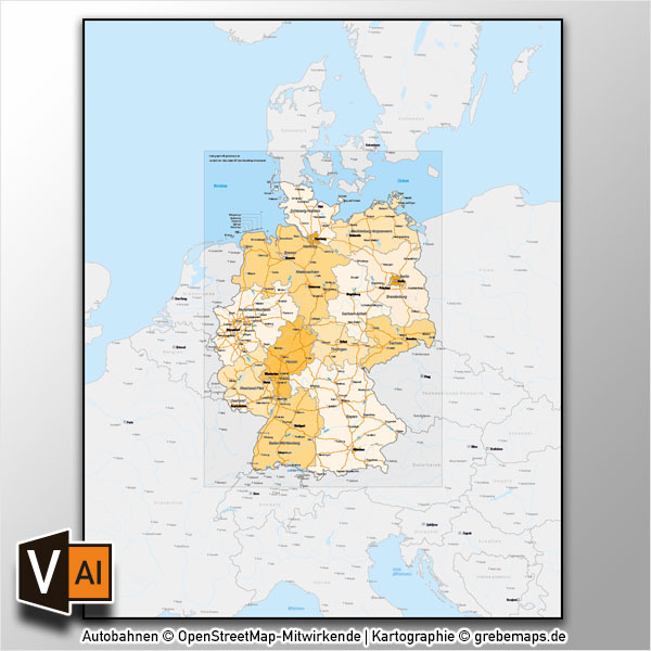 Deutschland Bundesländer Autobahnen Vektorkarte mit angrenzenden Ländern